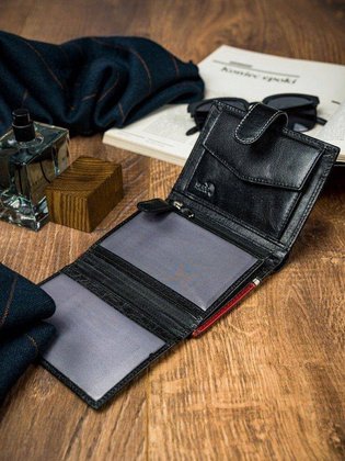 Pionowy portfel męski dwukolorowy, skóra naturalna hq