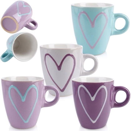 Kubek ceramiczny z uchwytem serca zestaw 4 szt. 230 ml