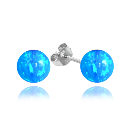 MINET Srebrne kolczyki KULKI z niebieskimi opalam 8mm