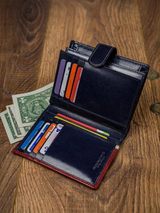 Pionowy portfel męski dwukolorowy, skóra naturalna hq