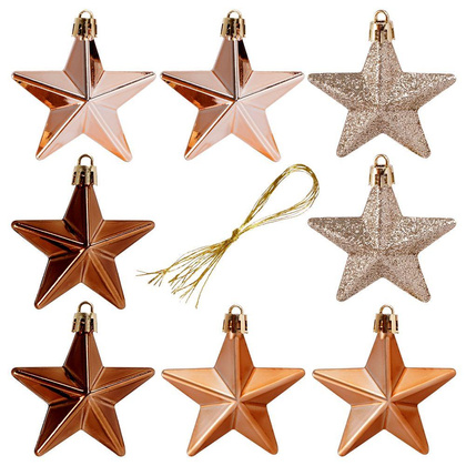 Bombki choinkowe nietłukące gwiazdki bursztynowe zestaw 8 szt. 6,5x6,5 cm