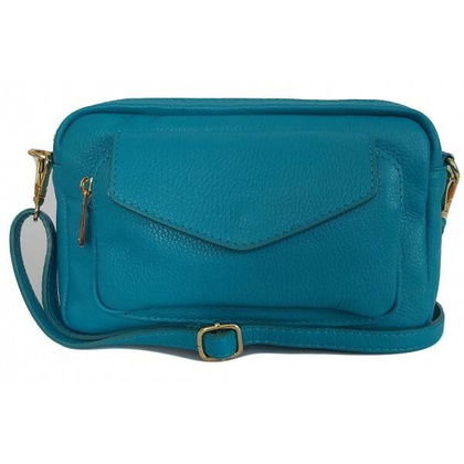 Urocza Włoska skórzana listonoszka Vera Pelle , pojemna złote okucia Ciemny Morski MCZ45CM