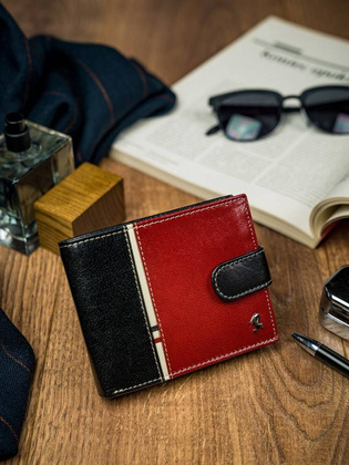 Poziomy portfel męski dwukolorowy ze skóry naturalnej hq