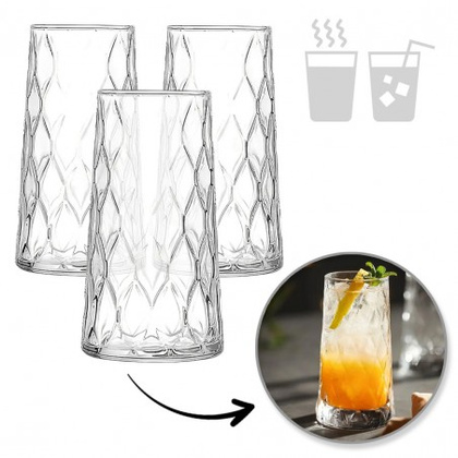 Szklanka falowana wysoka 475 ml grube szkło 3szt SZK184ZESTAW3