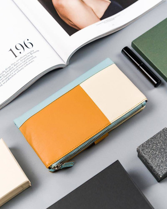 Kolorowy portfel damski z dwiema sekcjami, skóra naturalna