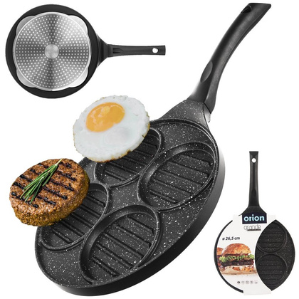 Patelnia grillowa do smażenia burgerów jajek placków granitowa 4 otwory GRANDE 26,5 cm