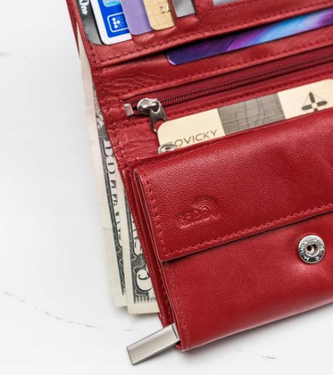 Skorzany pojemny portfel damski