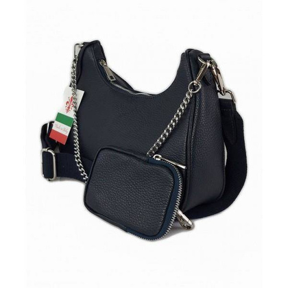 Włoska listonoszka, przewieszka ,Vera Pelle srebrne okucia ,szeroki pasek, Granatowa VP742BS