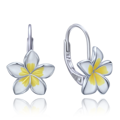 MINET Nowoczesne srebrne kolczyki białe kwiaty