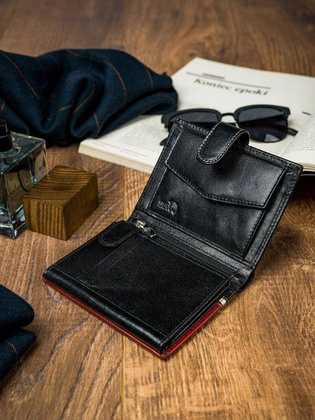 Pionowy portfel męski dwukolorowy, skóra naturalna hq