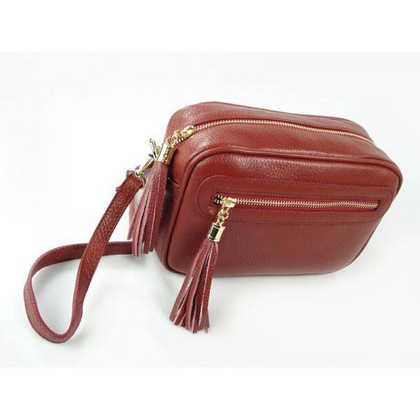 Frędzelki duża skórzana listonoszka Vera Pelle Bordowa  VP99R2