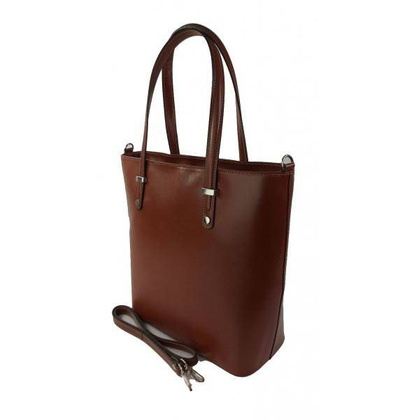 Włoska skórzana klasyczna torebka na ramię Vera Pelle ,format A4, Brązowa VBZ66M