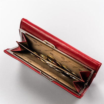 Duzy skorzany portfel damski na bigiel i zatrzask