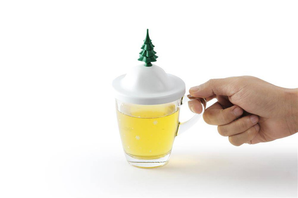 Kubek z podstawką winter biało-zielony