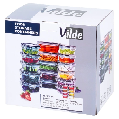 Pojemniki na żywność z pokrywką i uszczelką 24 szt.