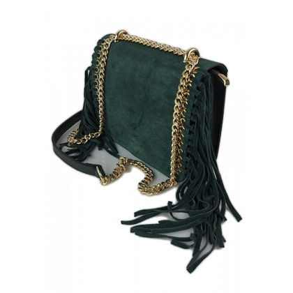 Piękna duża listonoszka A5 frędzle ,złoto ,dzety ,łańcuch skóra zamsz z dollaro zieleń VPZ88V
