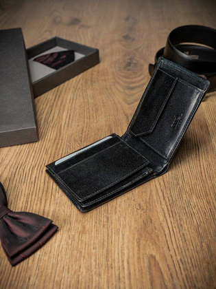 Kompaktowy czarny portfel ze skóry naturalnej wysokiej jakości