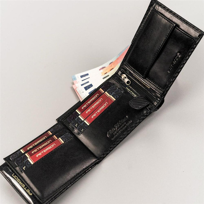 Poziomy, skórzany portfel męski carbon