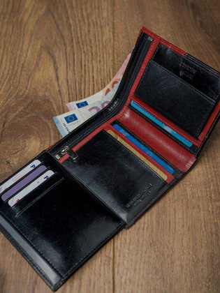 Skórzany portfel męski pionowy ze skóry d1072-vt2 black-red