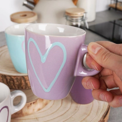Kubek ceramiczny z uchwytem serca zestaw 4 szt. 230 ml