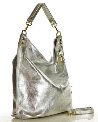 Ponadczasowa torebka worek skórzana MAZZINI - Renella srebrny - min. zamówienie 20 / 50 / 100 szt.