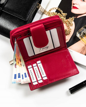 Maly skorzany portfel damski na zatrzask