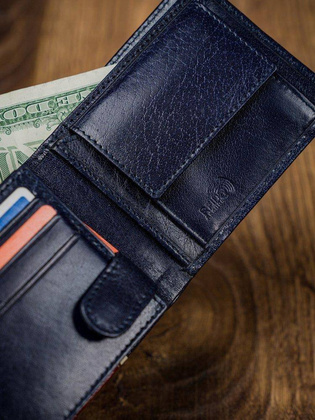 Poziomy portfel męski dwukolorowy, skóra naturalna hq