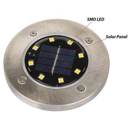 lampa solarna 8 LED SMD do wbicia w podłoże kpl. 4 szt.