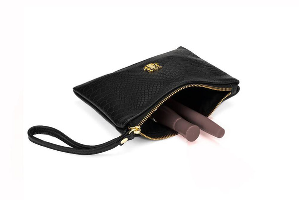 Skórzana kosmetyczka damska FK04 Solier czarny wąż - min. zamówienie 20 / 50 / 100 szt.