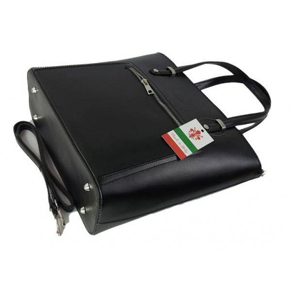 Włoska skórzana klasyczna torebka na ramię Vera Pelle ,format A4, Czarna VBZ66N