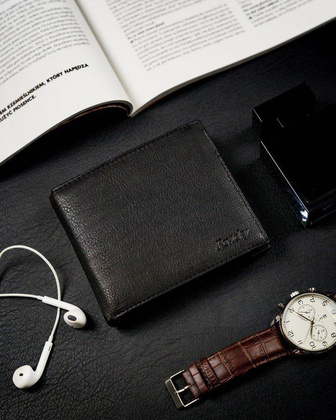 Poziomy portfel męski ze schowkiem na suwak, skóra naturalna, rfid stop