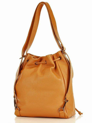MARCO MAZZINI Miejska torebka skórzana na ramię torba plecak convertible leather bag brąz camel - min. zamówienie 20 / 50 / 100 szt.