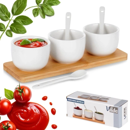 Miseczki na przekąski z łyżeczkami ceramiczne białe 90 ml 7 el.