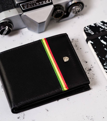 Poziomy portfel męski z kolorową lamówką