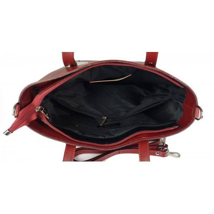 Klasyczna Włoska torebka skórzana na ramię mieści A4 ,Vera Pelle , Bordowa MVN14R