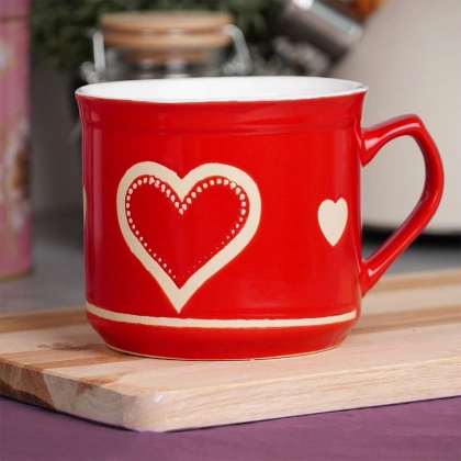 Kubek ceramiczny z uchem / garnuszek do podgrzewania serce 650 ml
