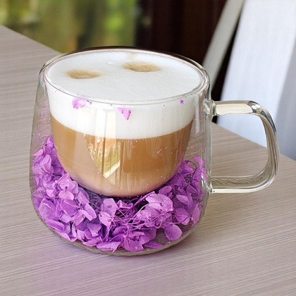 Szklanka termiczna z hortensją w środku fiolet 180 ml 1szt SZK76