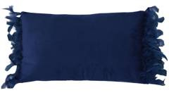 Poduszka prostokątna granatowa welurowa z piórami