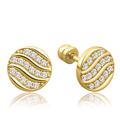 MINET Eleganckie złote kolczyki kółka na śrubkę z białymi cyrkoniami Au 585/1000 1,60g