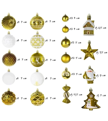Bombki choinkowe komplet 115 szt. nietłukących plastikowych bombek - Złoty