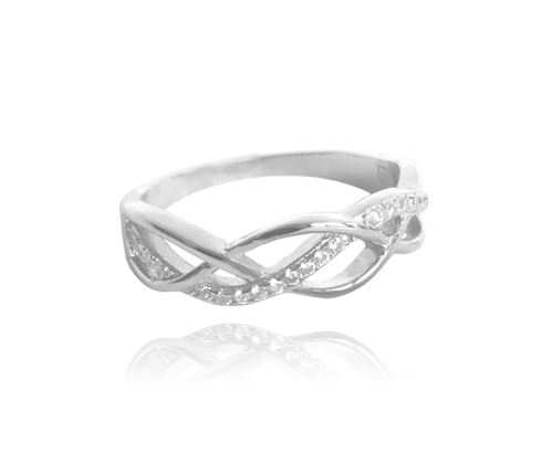 MINET Pierścien srebrny spleciony z białymi cyrkoniami wielkość 23