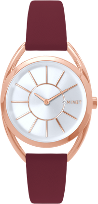 MINET Rose gold damski zegarek ICON PINK z bordowym skórzanym paskiem