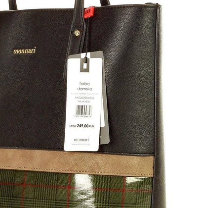 MONNARI Torebka miejski shopper bag czarny z zielonym - min. zamówienie 20 / 50 / 100 szt.