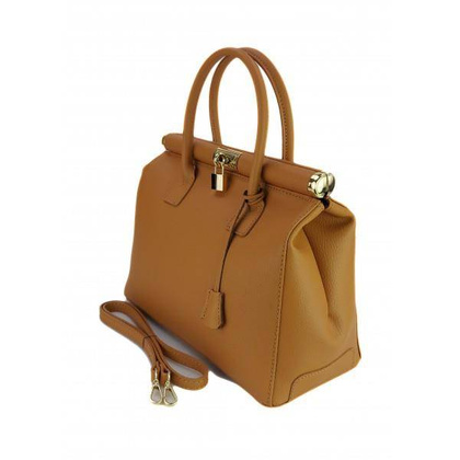 Duży kufer- torba kłódka A4 Włoska Vera Pelle , Camel AL35C