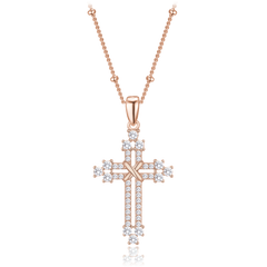 MINET Rose gold srebrny naszyjnik krzyżyk z cyrkoniami i łańcuszkiem z kulkami