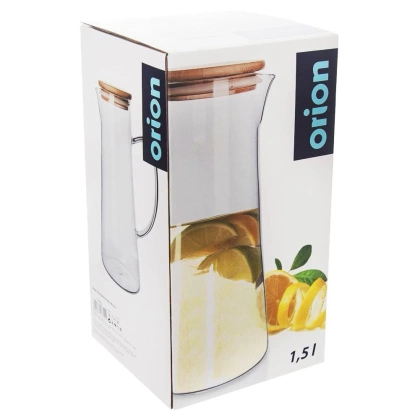 Dzbanek z pokrywką bambusową i uchwytem do napojów zimnych i gorących szklany 1,35 l