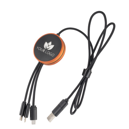 Kabel z ładowarką indukcyjną 4w1 z podświetlanym logo w drewnianej obudowie - i5w