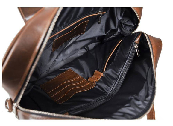 Męska torba na ramię ze skóry naturalnej na laptop BRØDRENE R01 ciemny brąz Kolor wnętrza: Czarny - min. zamówienie 20 / 50 / 100 szt.