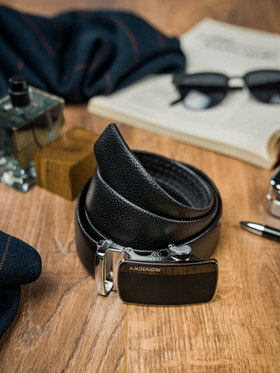 Skorzany pasek meski z prazkowana automatyczna klamra