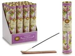 Kpl. Kadzidełek w puszce - Fiołki (12x30szt) + podstawka